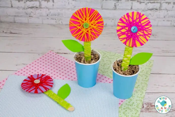 Quick And Easy Yarn Wrap Flower With Pot Craft: Crafts to Make With Yarn Without Knitting