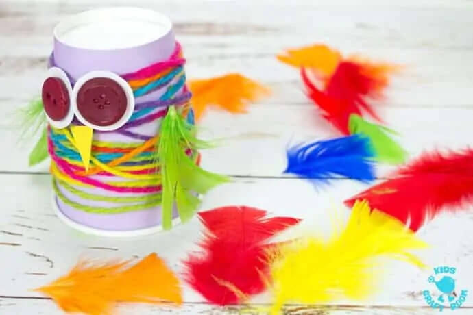 Quick Paper Cup and Yarn Brightful Owl Craft For Kids : Easy yarn crafts for kids