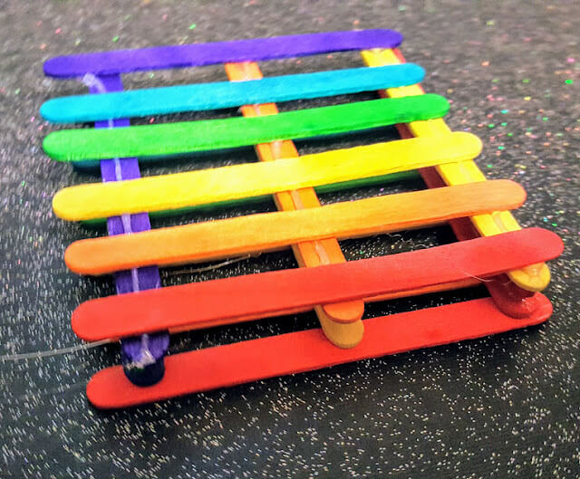 Rainbow Coloured Fancy Coaster Art and Craft Idea : DIY Popsicle Stick Coaster Craft Tutorials