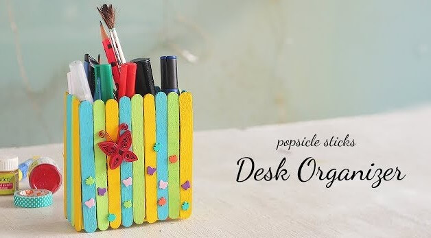 Recycled DIY Organizer pencil holderDIY Popsicle Stick Desk Organizer Crafts For Kids