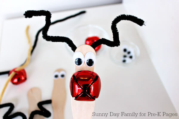 Rudolph Jingle Bell Craft Using Popsicle Stick & Pipe Cleaners Easy Reindeer Crafts For Kindergartners