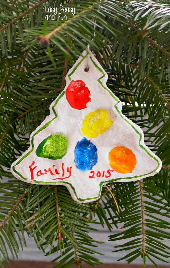 Attractive Fingerprint Christmas Tree Using Salt Dough Ornament