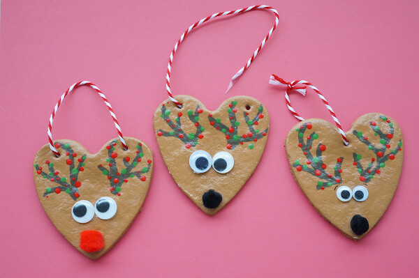 Salt Dough Reindeer Ornament Craft With Pom Poms & Googly Eyes Easy Reindeer Crafts For Kindergartners