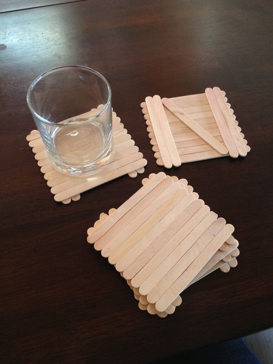 Simple DIY Coaster with Popsicle Sticks : DIY Popsicle Stick Coaster Craft Tutorials