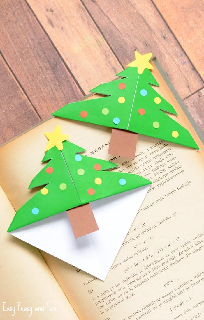 Simple Origami Bookmark Craft In Christmas Tree Shape
