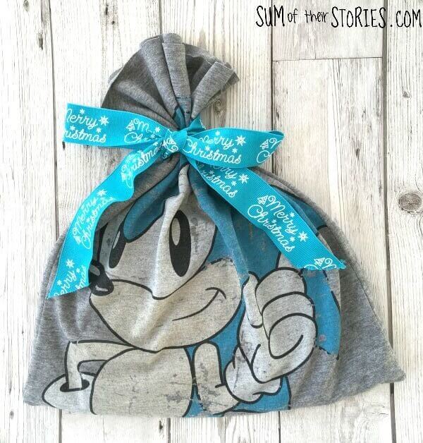 Simple Recycled Tshirt Gift Bag Idea For Kids On Christmas