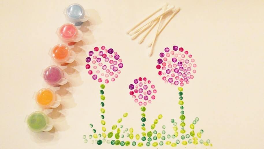 Simple and Easy Flowers painting using Cotton Bud for Kids : Cotton Bud Painting Hacks for Kids
