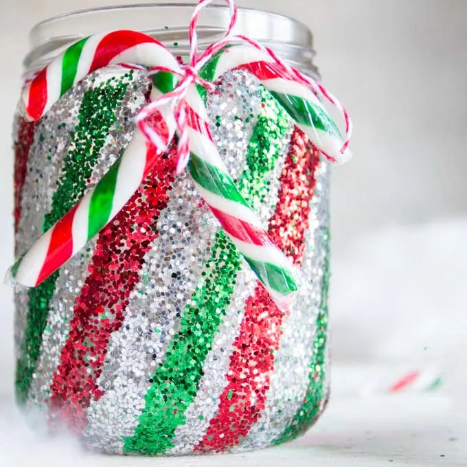 Sparkling Jar Candy Cane Christmas For Decoration