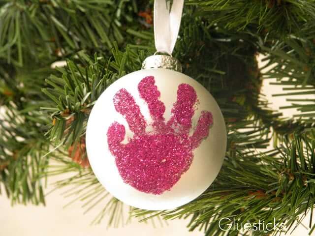 Adorable Baby's First Glitter Handprint Keepsake Ornament Craft DIY Baby Keepsake Decoration Craft Ideas For Christmas 