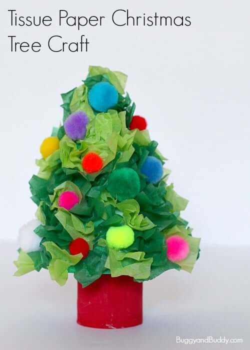 Adorable Christmas Tree Craft With Tissue Paper & Toilet Rolls