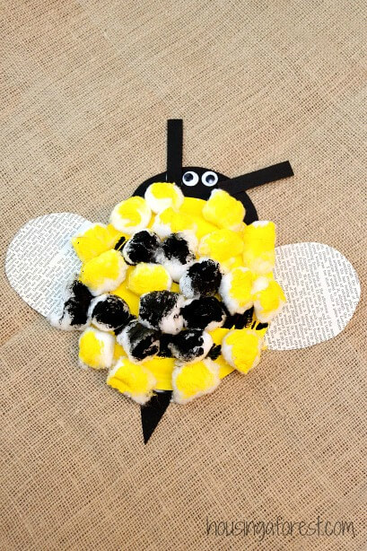Adorable Cotton Ball Bumble Bee Craft With Paper Plate & Googly Eyes