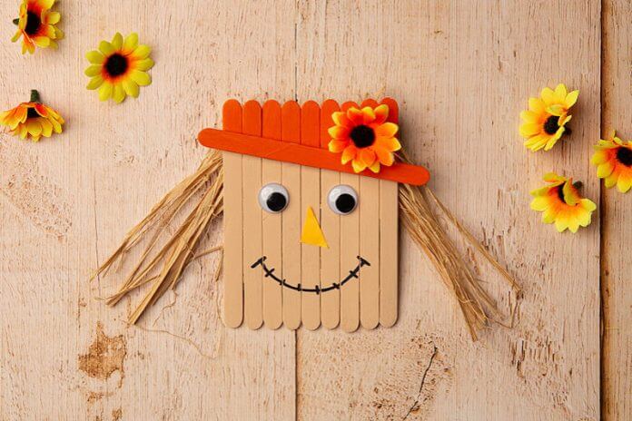 Adorable Smiling Scarecrow Craft Idea For Kids Popsicle Stick Scarecrow Crafts For Kids