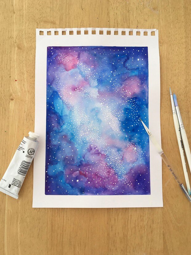 Adorable Watercolor Galaxy Art Idea For Beginners