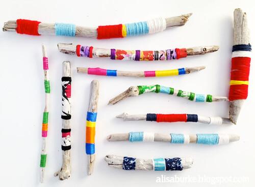 Altered Driftwood Yarn Art Idea For home Decor Crafts to make with yarn without knitting
