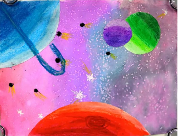 Amazing Pastel Painted Solar System Drawing