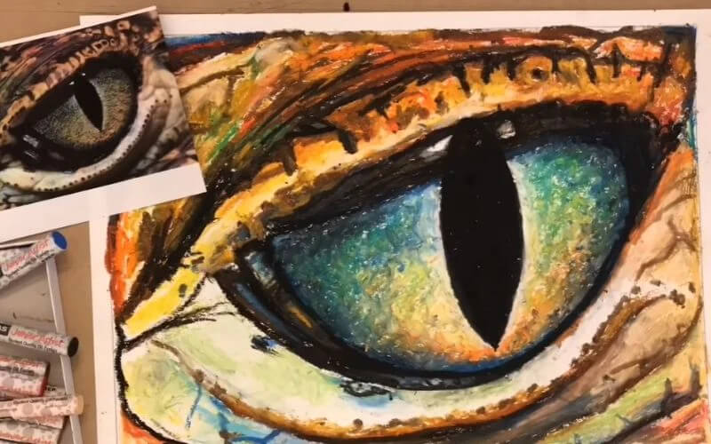 Creative Chameleon Eye Painting Using Oil Pastel