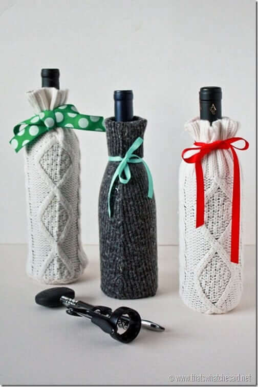 Amazing Wine Bottle Gift Bags Made With Sweater Sleeve