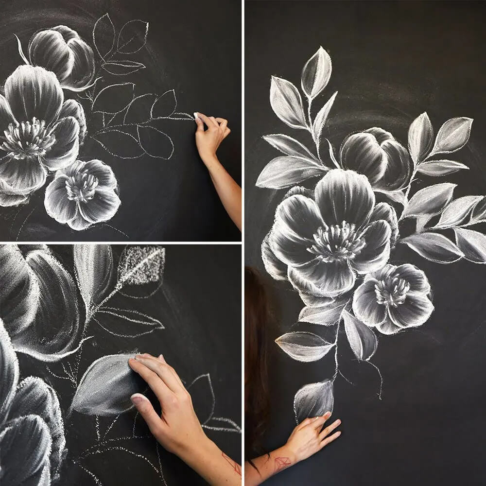 Awesome Flower Drawing Chalk Art Project For Wall DecorChalk Drawing On Walls