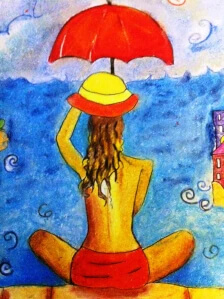 Beach Girl Relaxing Painting Using Oil Pastel