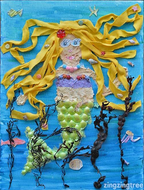 Beautiful Canvas Mermaid Collage Craft For Kids