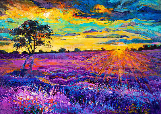 Beautiful Lavender Field Pastel Painting Abstract Oil Pastel Paintings