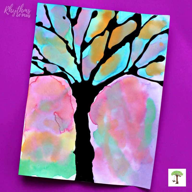 Beautiful Tree Art Design Idea FOr Kids Using Watercolors