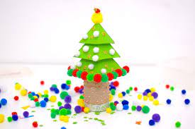 Recycled Christmas Tree Decorative Ornament Craft Ideas Using Paper Roll & Pom Pom