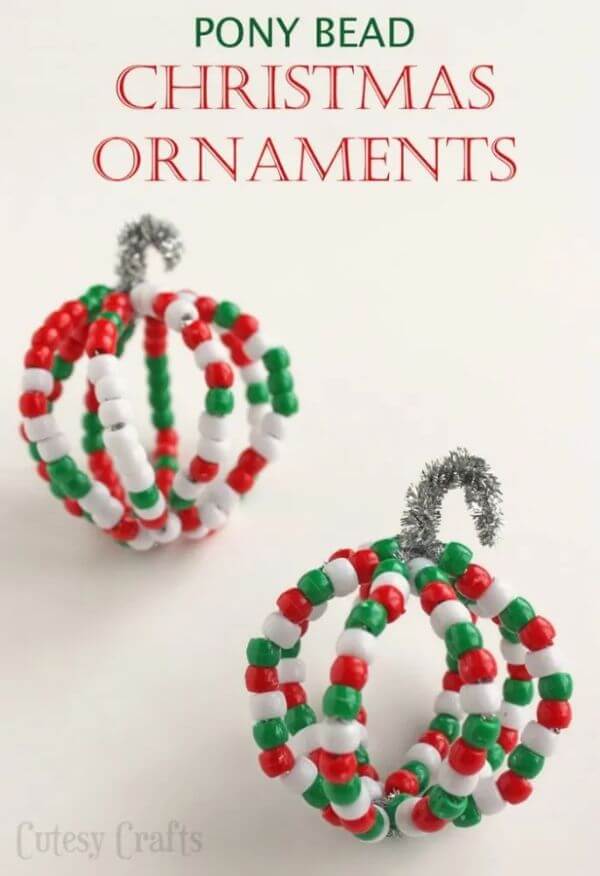 Christmas Ornaments Pony Beads Craft Idea in Pumpkin Shape With Pipe Cleaners