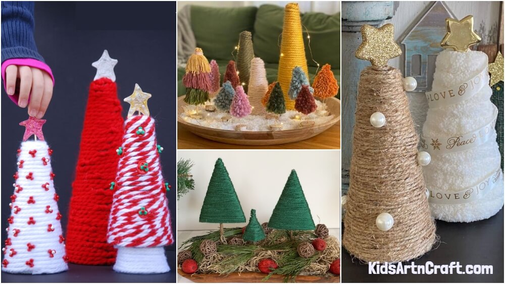 Rustic Twine and Yarn Foam Cone Christmas Trees - Manda Panda Projects