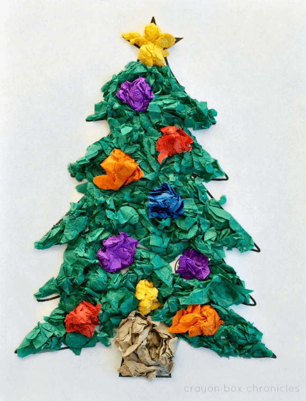 Color by Number Christmas Tree Craft With Tissue Paper