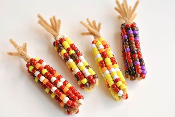 Colorful Indian Corn Craft Idea Using Pipe cleaners Pony Bead Indian Corn Craft Ideas