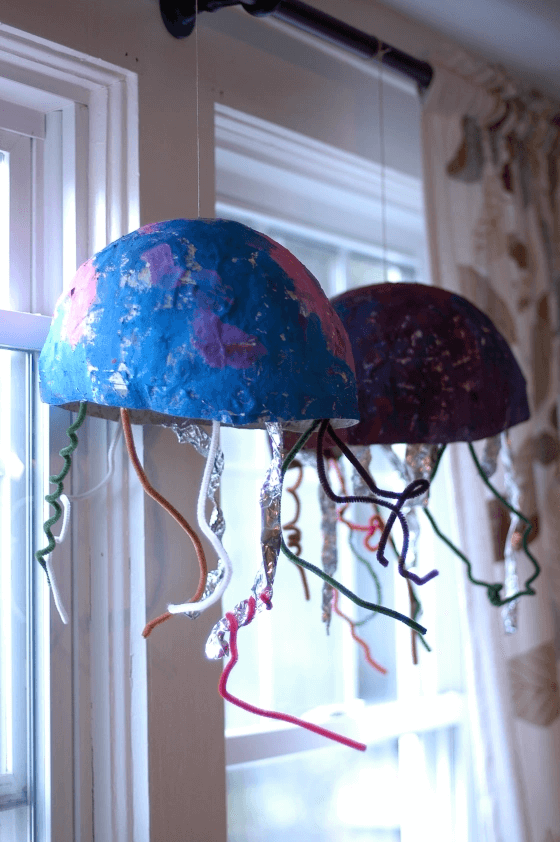 Colorful Paper Mache Jellyfish Craft For Kids