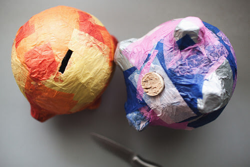 Colorful Paper Mache Piggy Bank Craft Project Idea for Kids