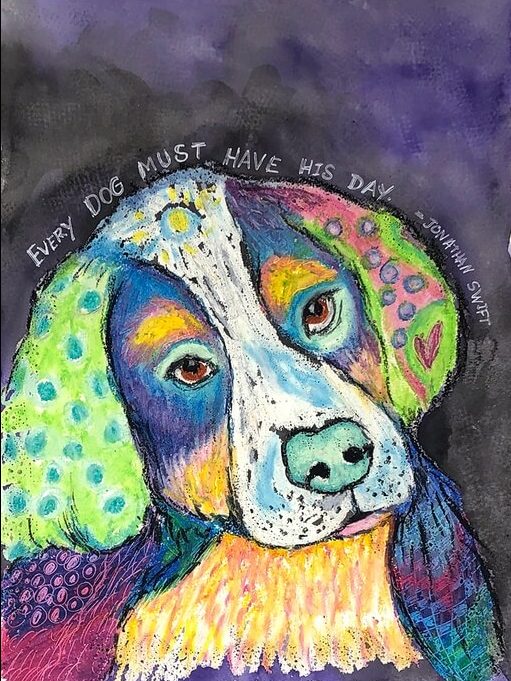 Creative Abstract Oil Pastel Dog Painting