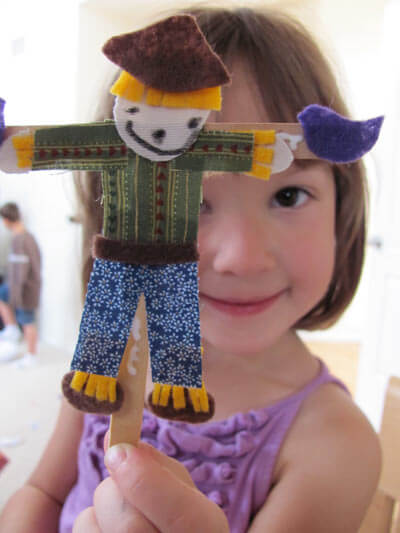 Creative And Beautiful Scarecrow Craft For Kids Made With Fabric Popsicle Stick Scarecrow Crafts For Kids