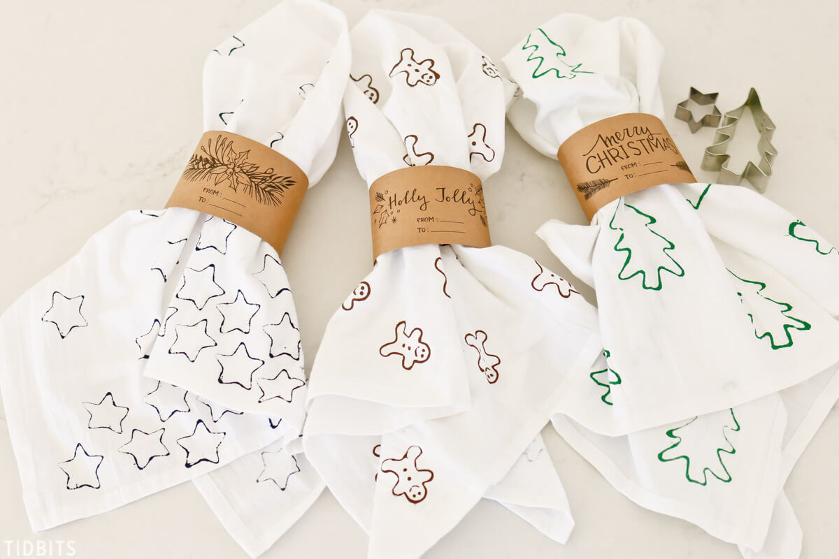 Creative Cookie Cutter Stamped Tea Towels For Christmas