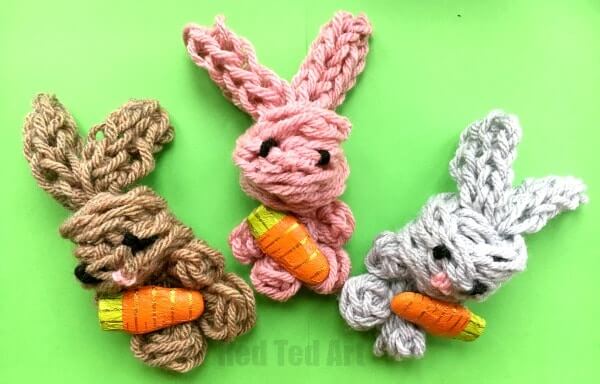 Cute & Adorable Finger Knitted Bunny Crafts Using Yarn