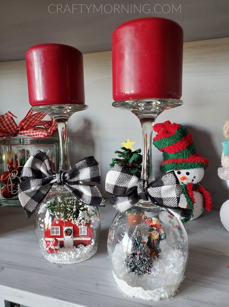 Cute & Easy Snow Globe Candle Holders For Christmas Decor Wine Glass Candle Holder Decorations For Christmas