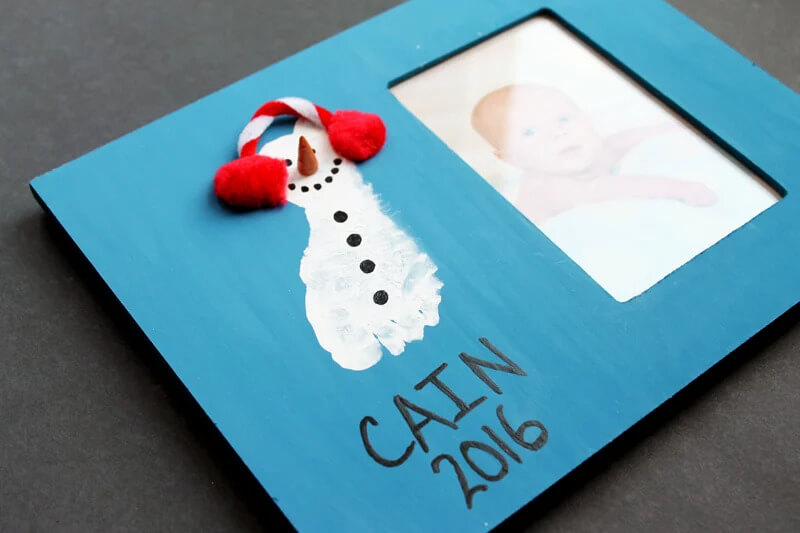 Cute Baby Photo Frame Footprint Craft For Christmas Gift Footprint & Handprint Snowman Craft For Christmas