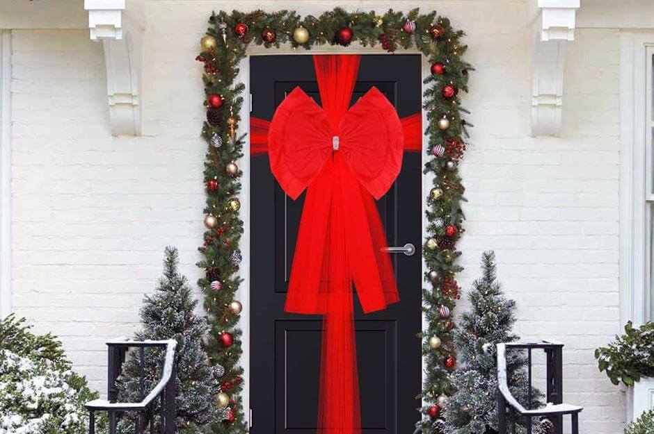 Decorate Your Door From The Outside With A Large Red Wreath