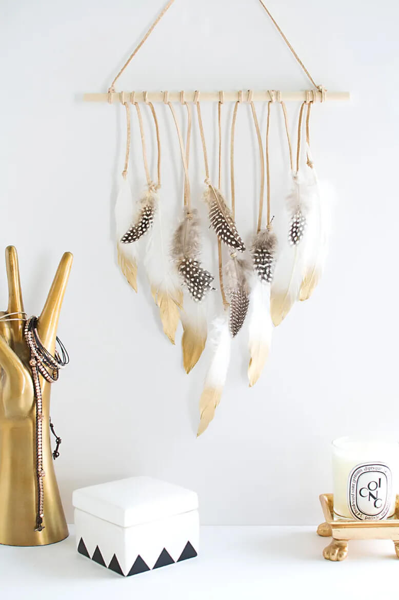 DIY Adorable Feather Wall Hanging Craft Idea Feather Wall Hanging Ideas 