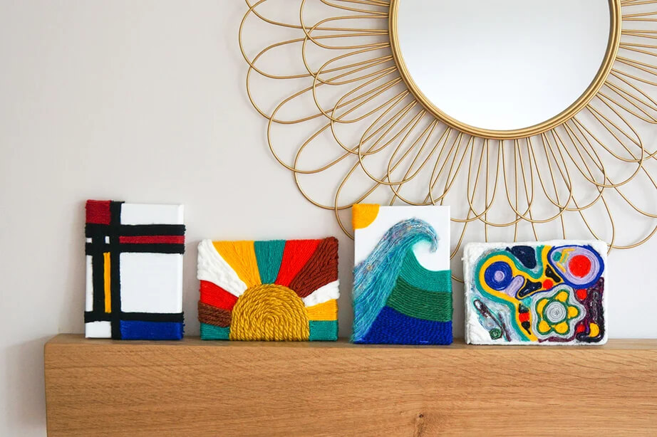 DIY Easy Tactile Canvas Yarn Painting Idea Without Knitting