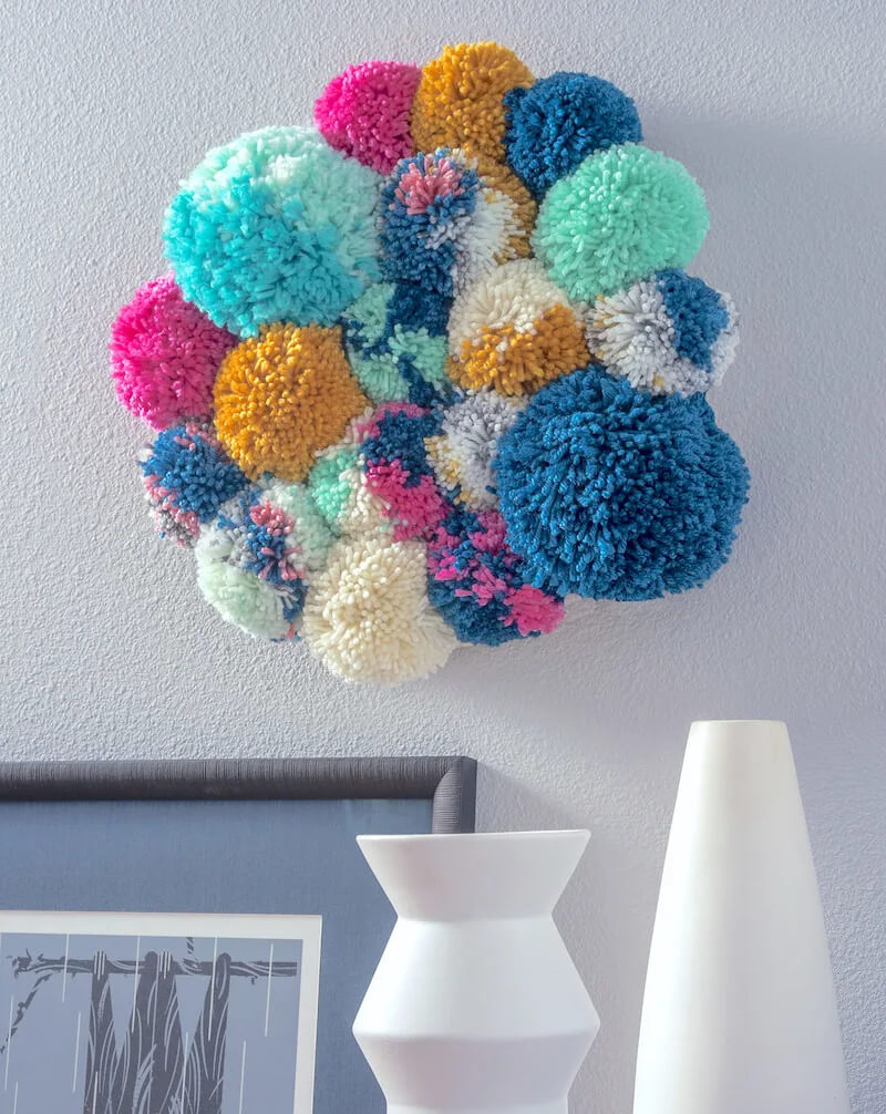DIY Easy Yarn Pom-Pom Wall Hanging Craft Idea Yarn projects for beginners 