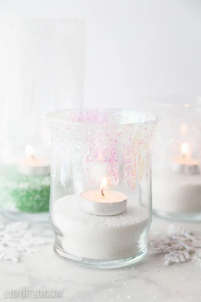 DIY Glitter Glass Candle Holder Filled With Sand