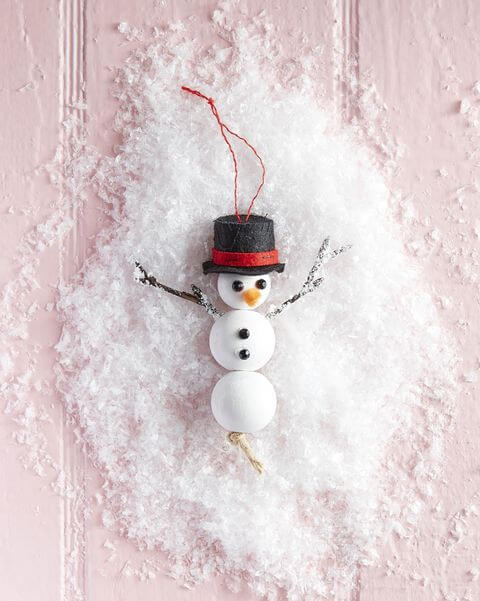 DIY Handmade Snowman Ornament Craft Using Wooden Beads