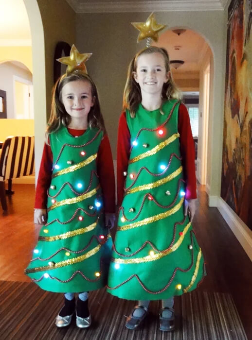 DIY Light Up Christmas Tree Costume Party For Girls