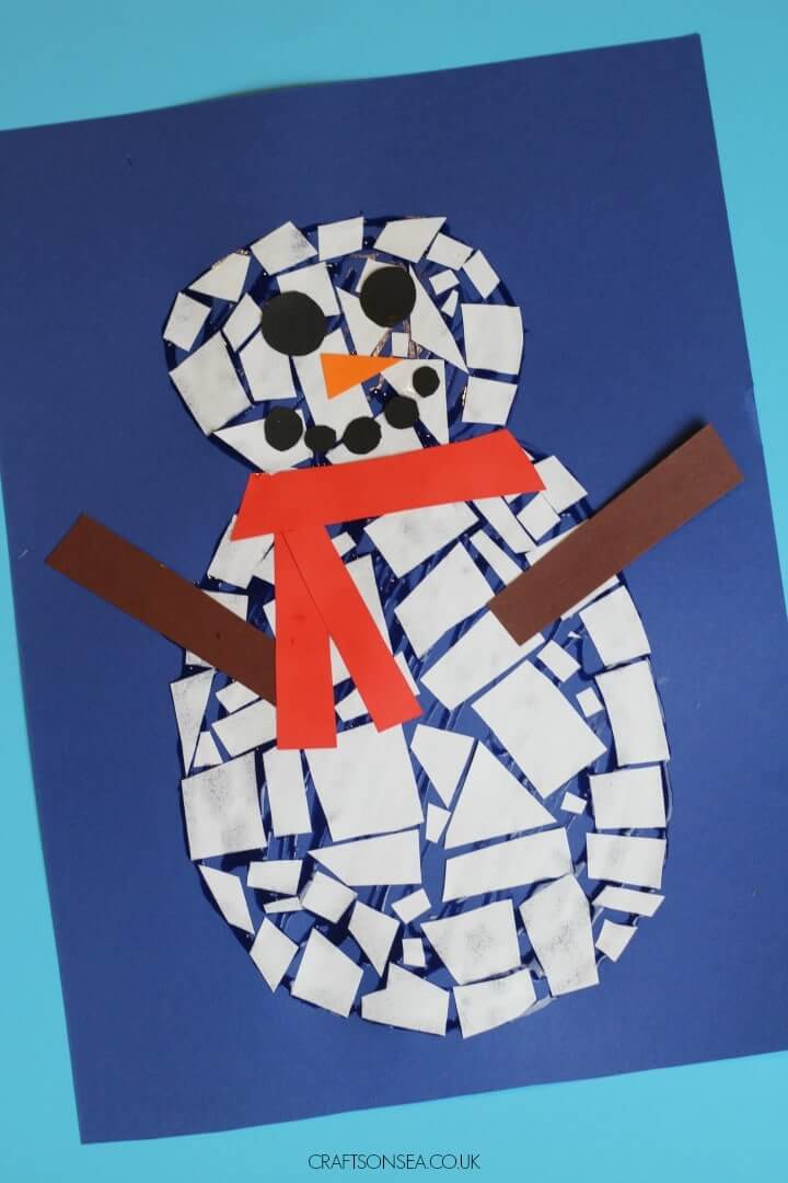 DIY & Easy Mosaic Snowman Craft Made With Paper For Kindergartners