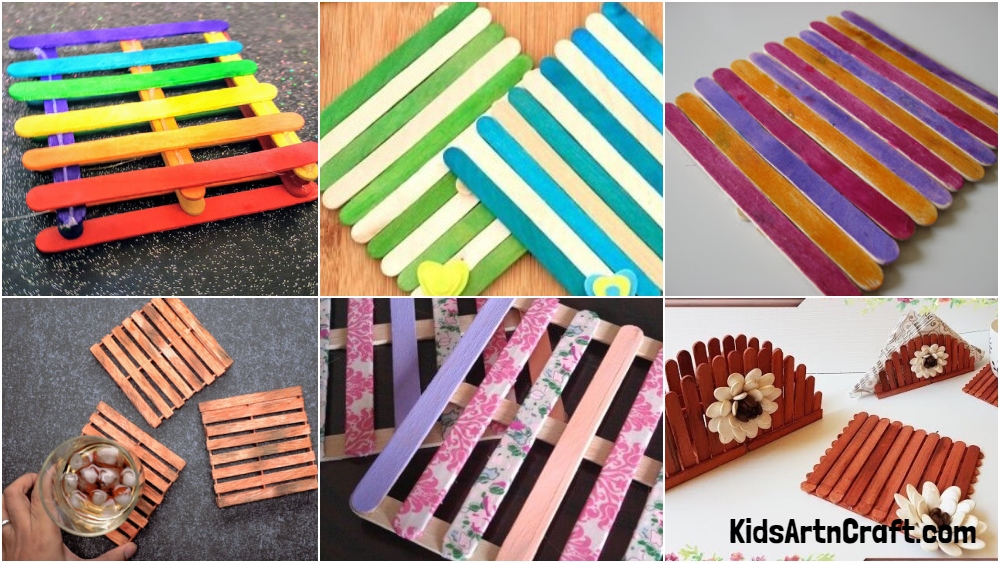 DIY Popsicle Stick Coaster Craft Tutorials