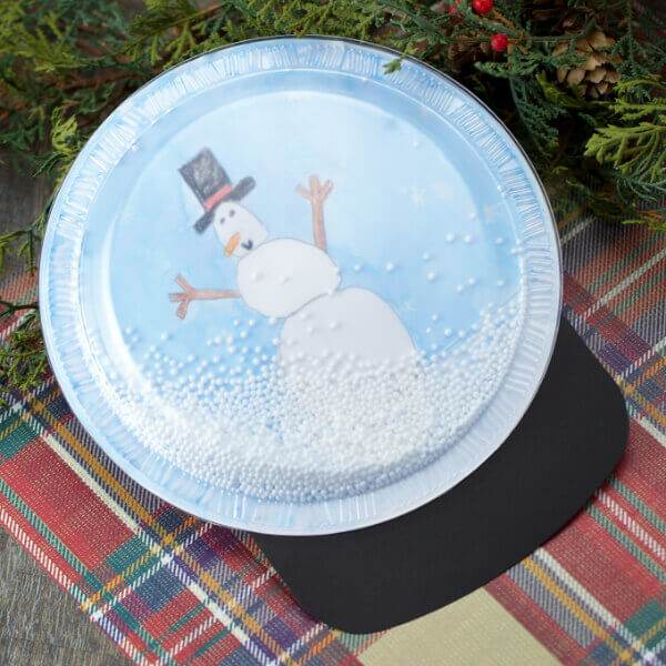 DIY Snow Globe Craft Using Recycled Plastic Plate For Kids