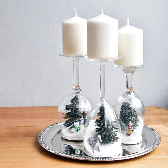 DIY Wine Glass Decoration With Candles & Ornament